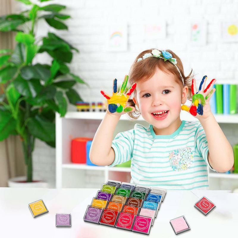 Almofadas de tinta à base de água para crianças, 20 cores, arco-íris, dedo, lavável, impermeável, bricolage, 1.57x1.57"