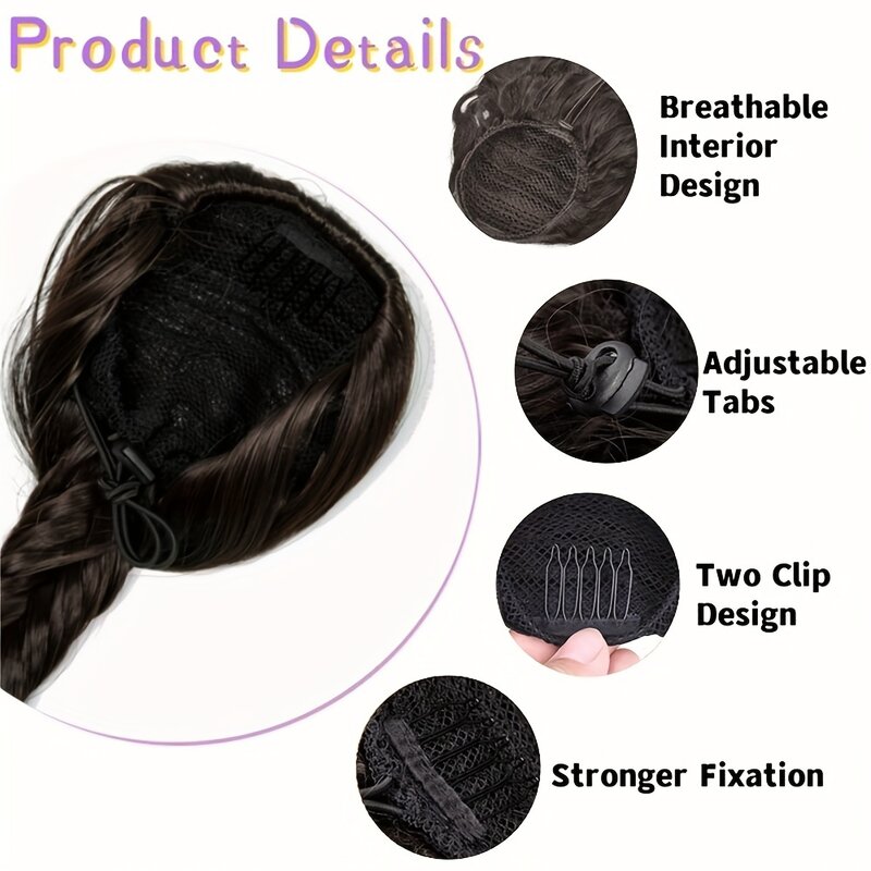 女性用の調節可能な合成繊維ヘアエクステンション、かぎ針編みのかつら、引きひも、魚の骨編み、22インチ
