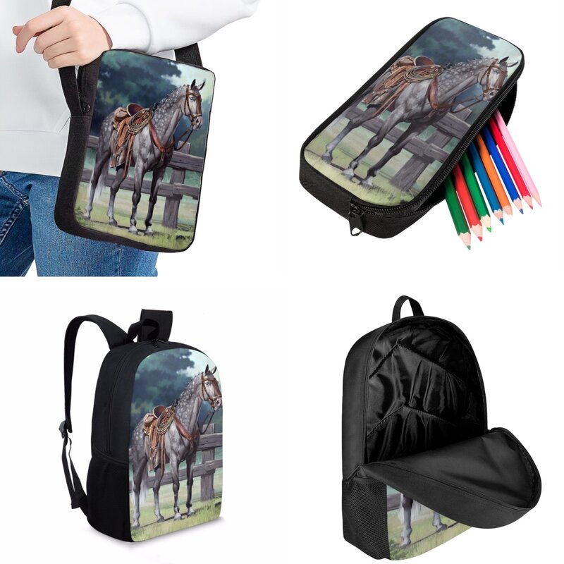 Jackherelook-예술 말 패턴 인쇄 어린이 학교 가방, 실용적인 레저 여행 배낭 대학생 컴퓨터 가방
