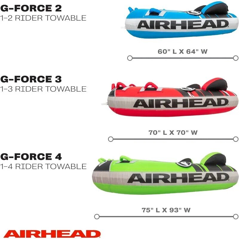 AirHead g-force 3 tubo remolcable 1-3 para paseos en bote y deportes acuáticos, cubierta completa de nailon resistente con cremallera, almohadillas de espuma EVA
