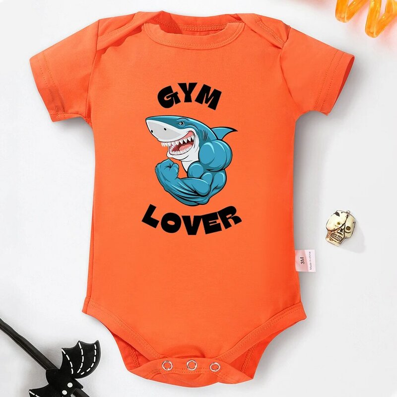 Shark Baby Boy Bodysuit GYM LOVER Funny Hipster Infant Clothes Blue Pure Cotton Soft Breathable Newborn Onesies 0-24 Months