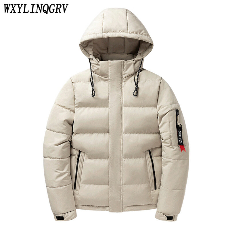 남성용 방풍 두꺼운 후드 파카 재킷, 따뜻한 단색 탈부착 모자, 남성용 재킷, 2023 가을 겨울 신상