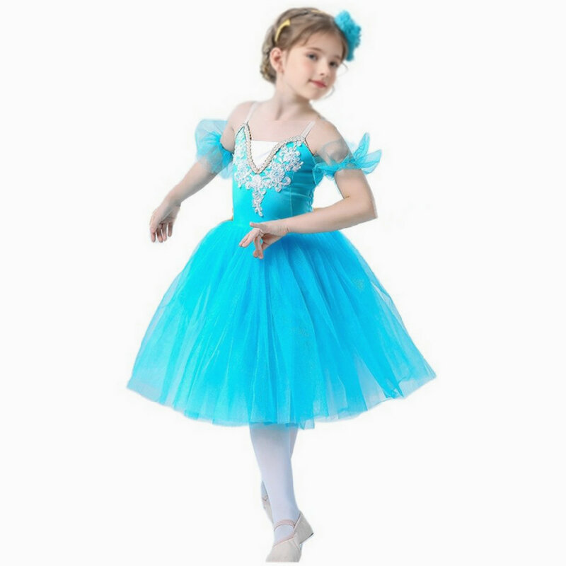 Fioletowa baletowa spódniczka tutu sukienka kostiumy wydajnościowe dla dorosłych taniec nowoczesny długi welon dziewczyna puszysta