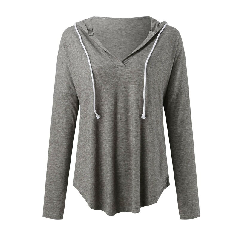 Autumn Hooded Sweatshirt Women's V Neck Long Sleeve Fitness Top Casual Long Sleeve Oversize Solid Color Pullover Tops Hoodie