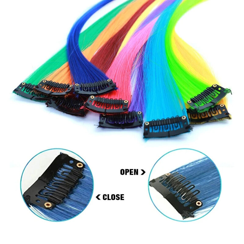 22“ Long Straight Women High Temperature Synthetic 1 Clip In Hair Extension Blue Pink Yellow Colorful Extension