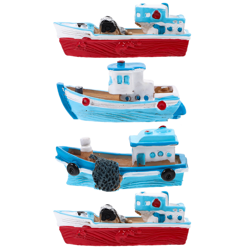 Brinquedos Fishing Boat Ornamentos, Veleiro Figura, Escritório, Lar, Desktop, Resina, 4 Pcs