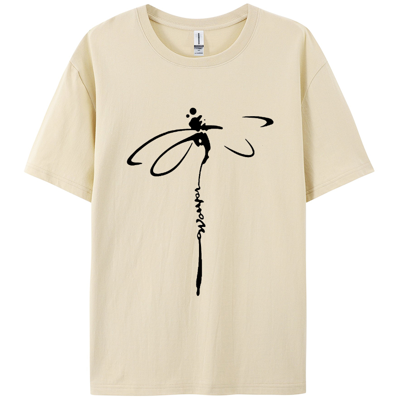 Camiseta con estampado de libélula para mujer, Tops de algodón con estampado de libélula, jerséis informales de manga corta, suave y básico, Y2k, 2024