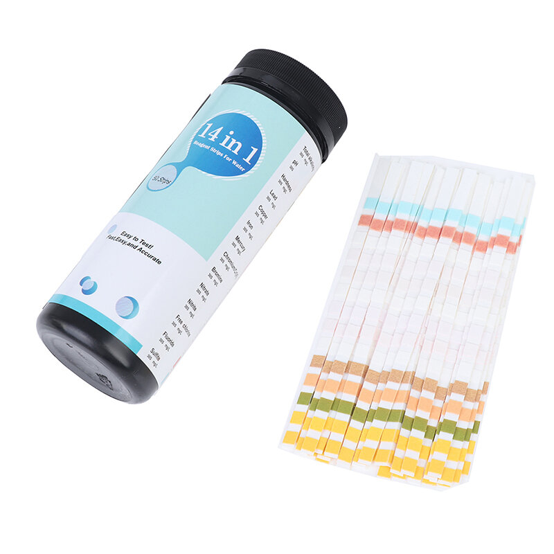 50pcs 14-in-1 Drinking Water Test Strip PH Bromine Nitrate Water Quality Test For Aquarium Fish Tank Pool nitrate Test Strip
