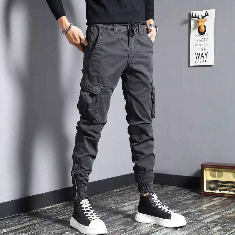 Trousers Man Motorcycle Grey Cargo Pants for Men Slim Biker Autumn Cheap Loose Nylon New in Street Large Size Fashion Aesthetic