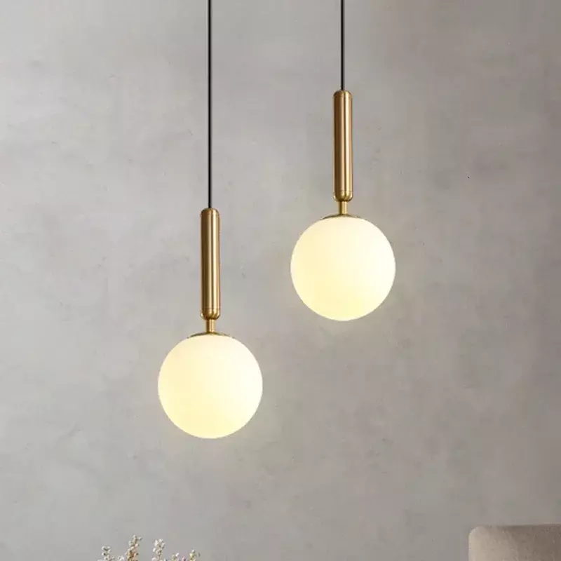 Lampu liontin Modern, lampu dekorasi kaca emas, kap lampu gantung untuk ruang makan, kamar tidur
