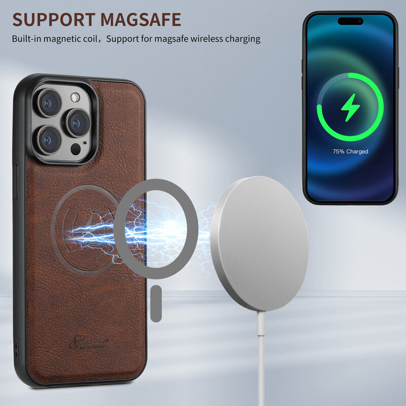 SUTENI Чехол-Бумажник для телефона, держатель для карт, кожаный магнитный Карманный чехол для iPhone 12 13 14 15 Pro Max Plus Ultra Magsafe
