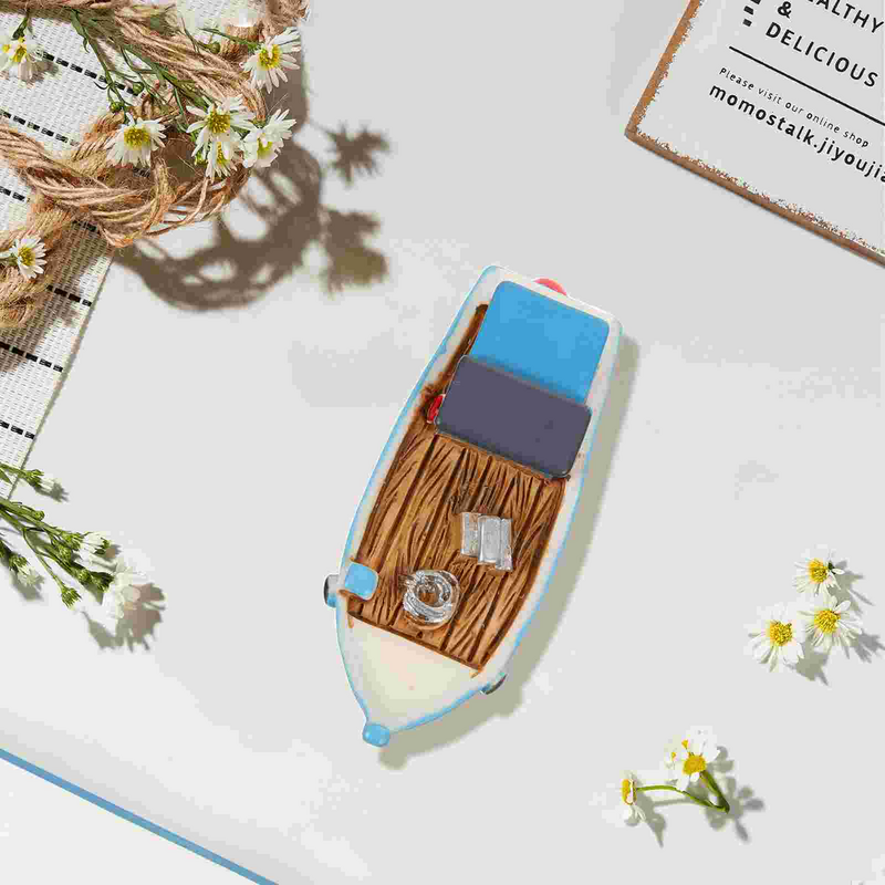 Łódź rybacka ozdoby Mini łodzie bożonarodzeniowy domek dla lalek miniaturowe figurki motyw plażowy żywiczne łódki do domku dla lalek