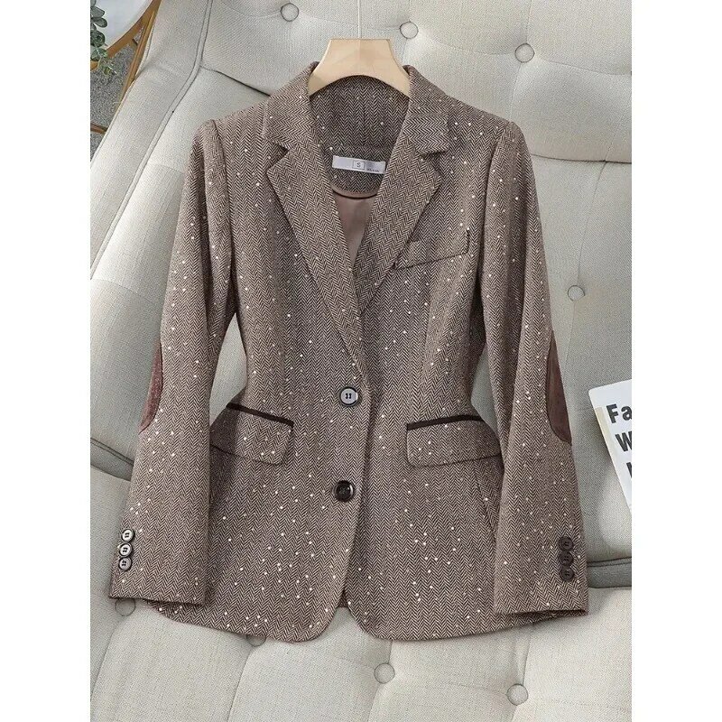 여성용 긴팔 싱글 브레스티드 재킷 코트, 회색 커피 블레이저, 여성 캐주얼 패션, 가을, 겨울