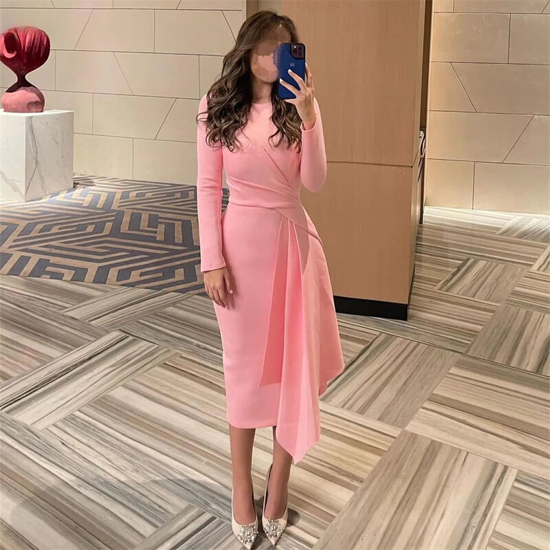 女性のためのピンクのショートイブニングドレス,長袖,控えめな古着,マーメイドスタイル,2024