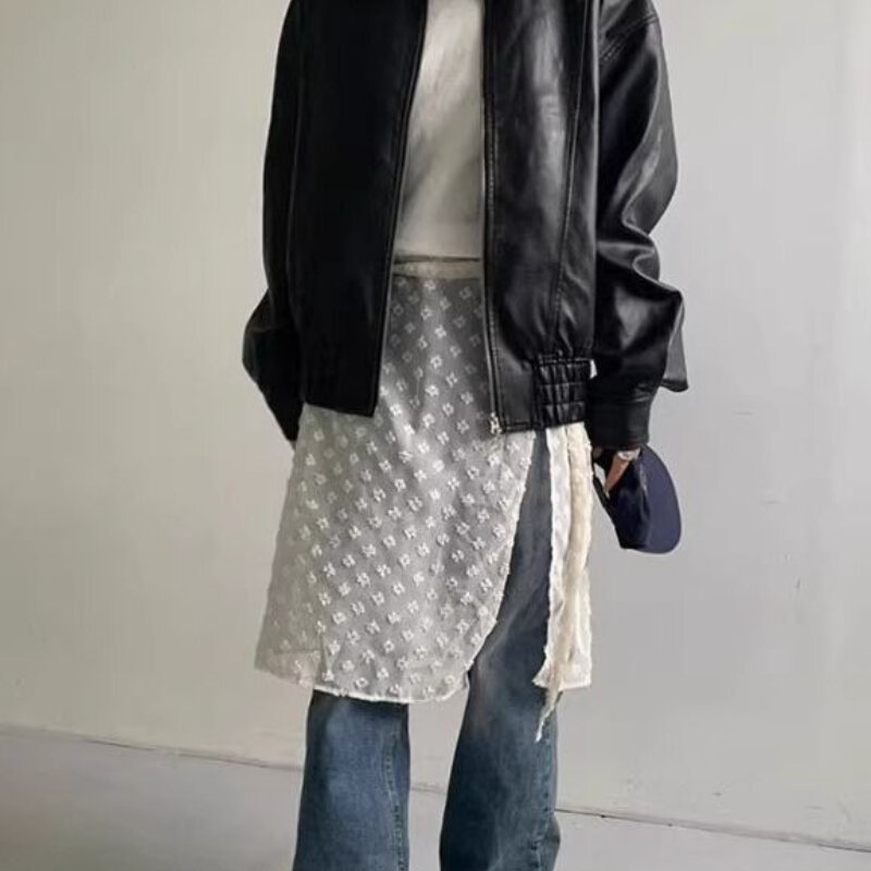 Deeptown Vintage Tüll Frauen kurze Röcke koreanischen Stil Schnürung Blume Ästhetik Streetwear Mesh Overlay unregelmäßigen Freizeit rock
