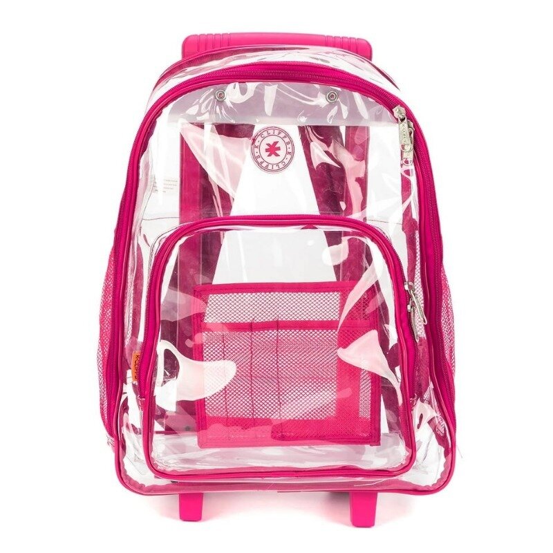 Mochila escolar enrollable de PVC para adulto, transparente, 0,5mm, adorno rosa, Unisex