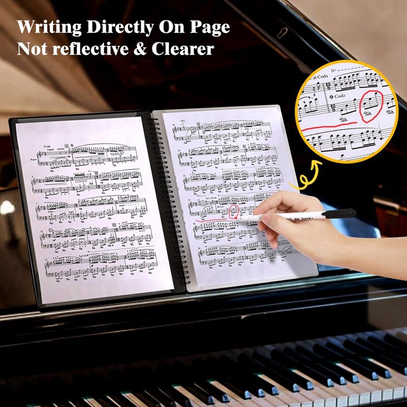 Папка для листовой музыки, 60 страниц, держатель для листовой музыки, подходит для букв размером A4, записываемая и съемная папка для хора