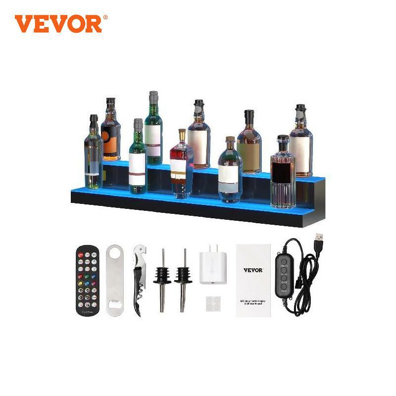 Wyświetlacz butelka z alkoholem z podświetleniem LED VEVOR, podświetlana półka barowa domowa z pilotem RF i kontrola aplikacji akrylowa półka na napoje