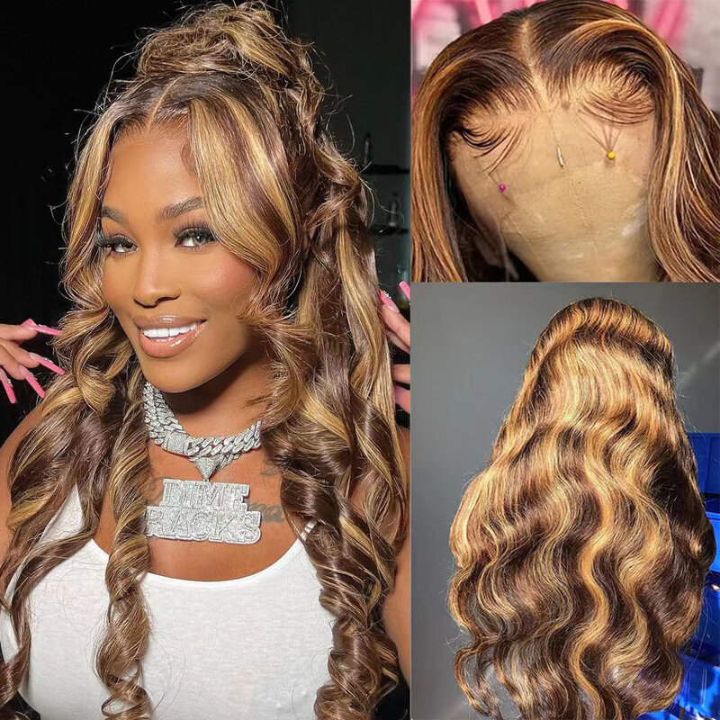 13x6 Hd Lace Frontal Wig 30 36 Body Wave Highlight Wig Human Hair Cheap Brazilian Colored Glueless Wig Human Hair Ready To Wear