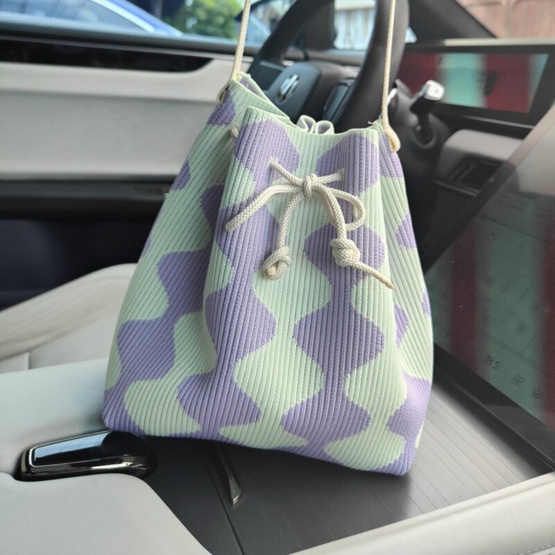 Large Capacity Knitted Bag Hot Sale Casual Trendy Drawstring Bucket Bag Handbags Daily Life