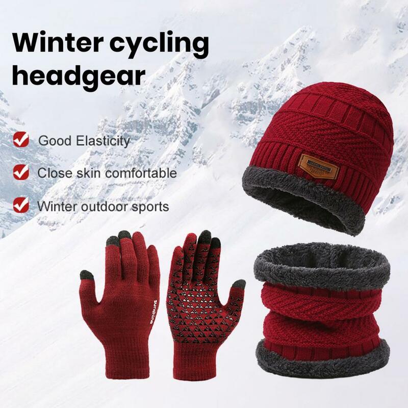 Conjunto de accesorios de ropa de invierno para hombre, gorro de punto, bufanda, guantes, suave, cálido, a prueba de viento, gorro de ciclismo al aire libre