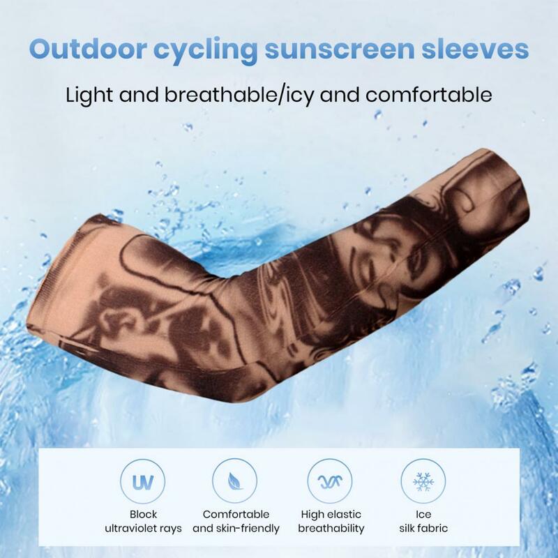 Manset lengan Anti-UV bersepeda, 1 buah lengan tato Anti-UV bernapas, pelindung matahari, elastisitas tinggi, pelindung tipis Lengan berkendara