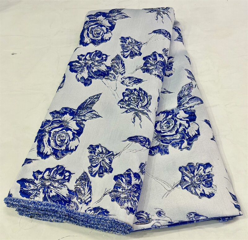 Tela de brocado de encaje Jacquard azul, telas africanas de encaje de malla de tul Nigeriano para vestido de novia, QF0002