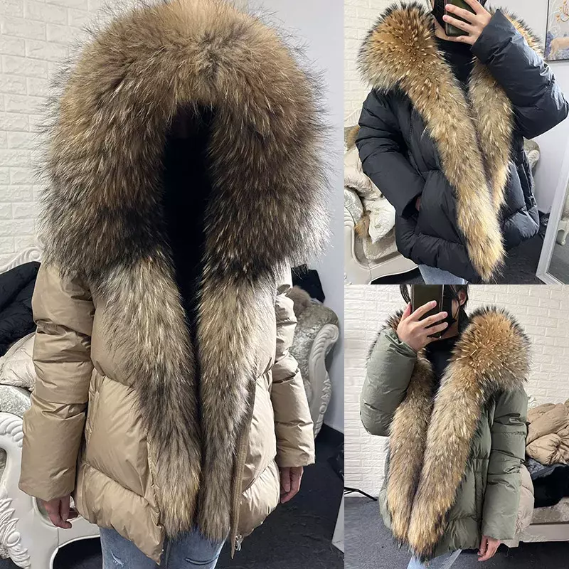 MAOMAOKONG 2024 White Duck Down Jacket Winter Women Warm Loose Coat Natural Real Fox Fur Collar Thick Luxury Outerwear parkas
