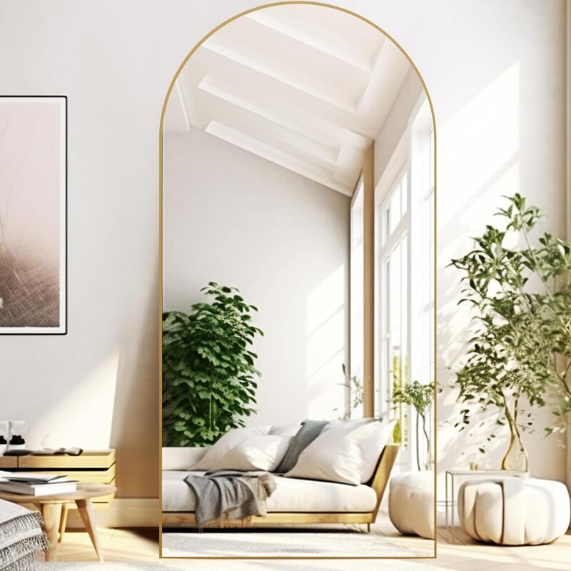 Mirror Full Length Arched Large Mirror with Stand Aluminum Alloy Frame Floor Mirror for Living Room, Bedroom Hanging Standing