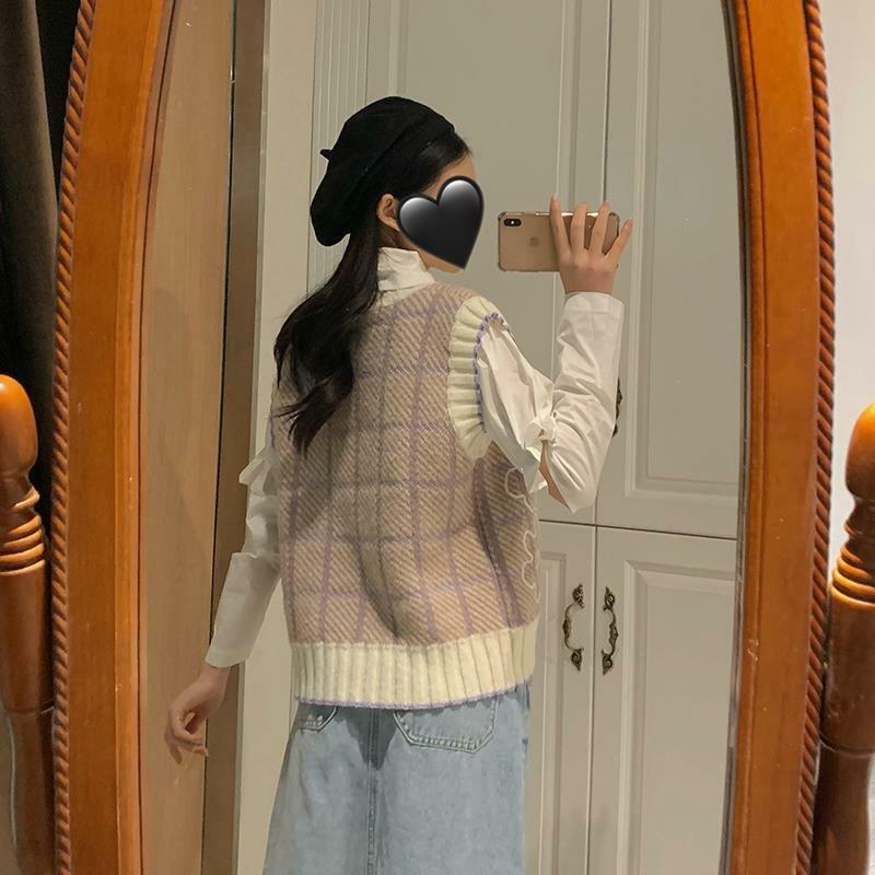 Жилет женский трикотажный с V-образным вырезом, однотонный короткий свободный свитер без рукавов в Корейском стиле Харадзюку, универсальная Милая верхняя одежда, топы