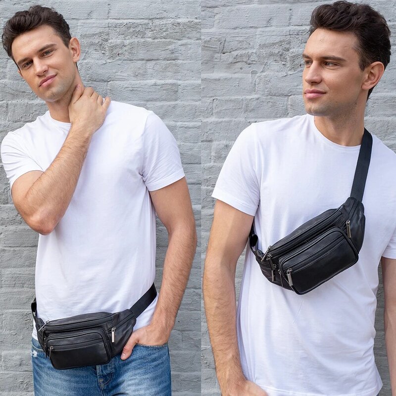 Genuine Leather Men's Waist Pack Fanny Bag Sling Backpack Chest Crossbody Shoulder Belt Bags Travel Daypack for Men and Women