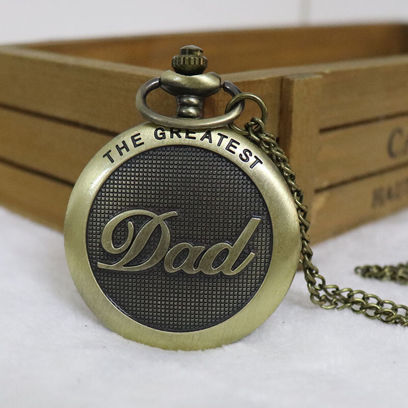 Relógio de bolso retrô de quartzo masculino, colar luxuoso, presentes de ouro e prata, o melhor pai