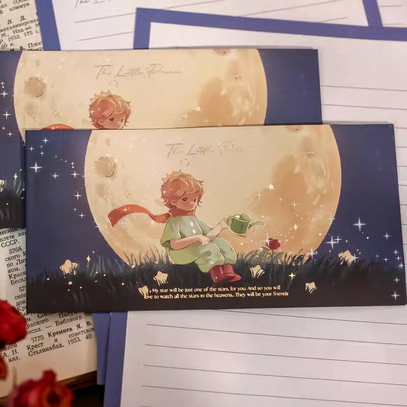 Amplop bertema pangeran kecil & kertas surat 8 pola cetak indah hadiah romantis elegan untuk anak-anak dan teman