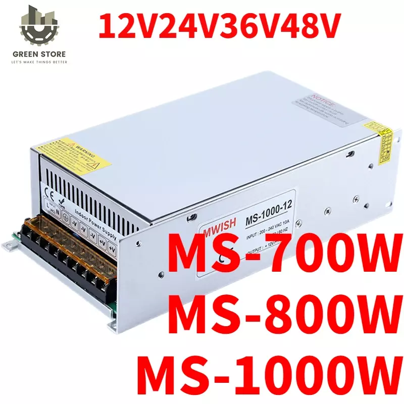 Switched-Mode Power Supply, Power Supply, 220 to 5 DC, 20A, 700W, 800W, 1000W,-12V, 24V, 36V, 48