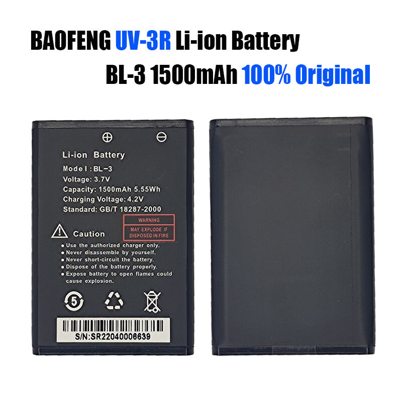 Baofeng-Walkie talkie UV-3Rバッテリー,エクストラバッテリー,BL-3 mah,1500,ラジオアクセサリー,2個