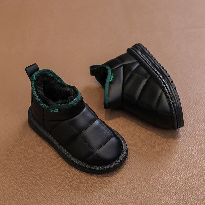 Зимние новые детские зимние ботинки утолщенные теплые хлопковые ботинки для девочек кожаные меховые интегрированные ботинки для мальчиков ботинки для девочек