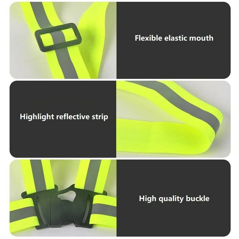 Rompi reflektif warna kuning neon untuk sepeda, perlengkapan keselamatan pertahanan diri strip reflektif bercahaya dengan pita yang dapat disesuaikan