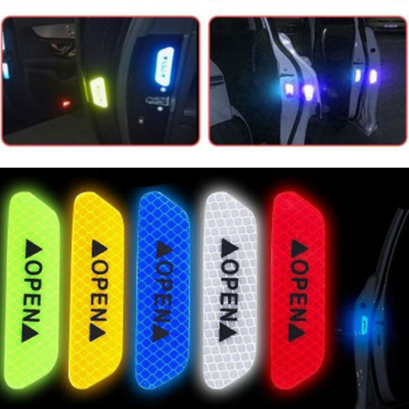 4-1Pcs Car Door Stickers Universal Safety Warning Mark OPEN High Reflective Tape Decal Night Auto Exterior Motorcycle Sticker