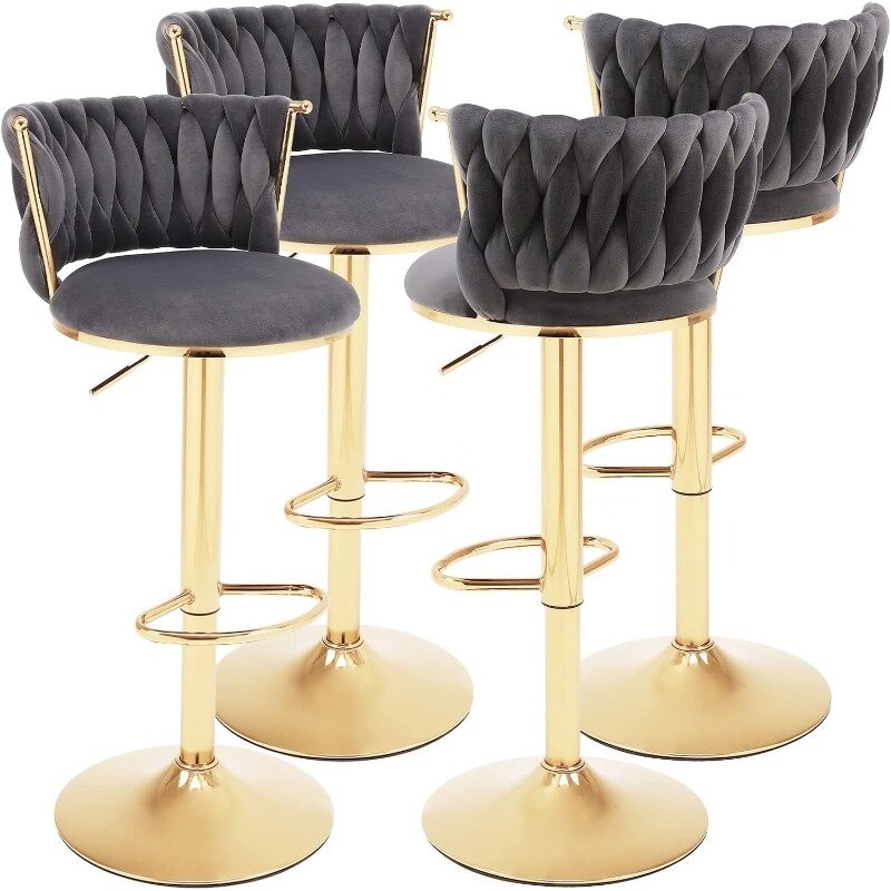 Бархатная барная подставка 4360 °, тканые современные золотые барные стулья, регулируемые барные стулья с задней частью из золотистого металла