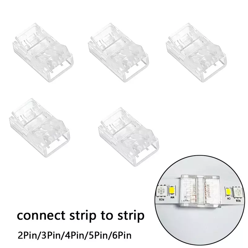 투명 솔더리스 커버 커넥터, LED 스트립 라이트, 단색 CCT RGB RGBW RGBCCT 테이프 코너 커넥터, 2 핀, 3 핀, 4 핀, 5 핀, 6 핀, 5 개