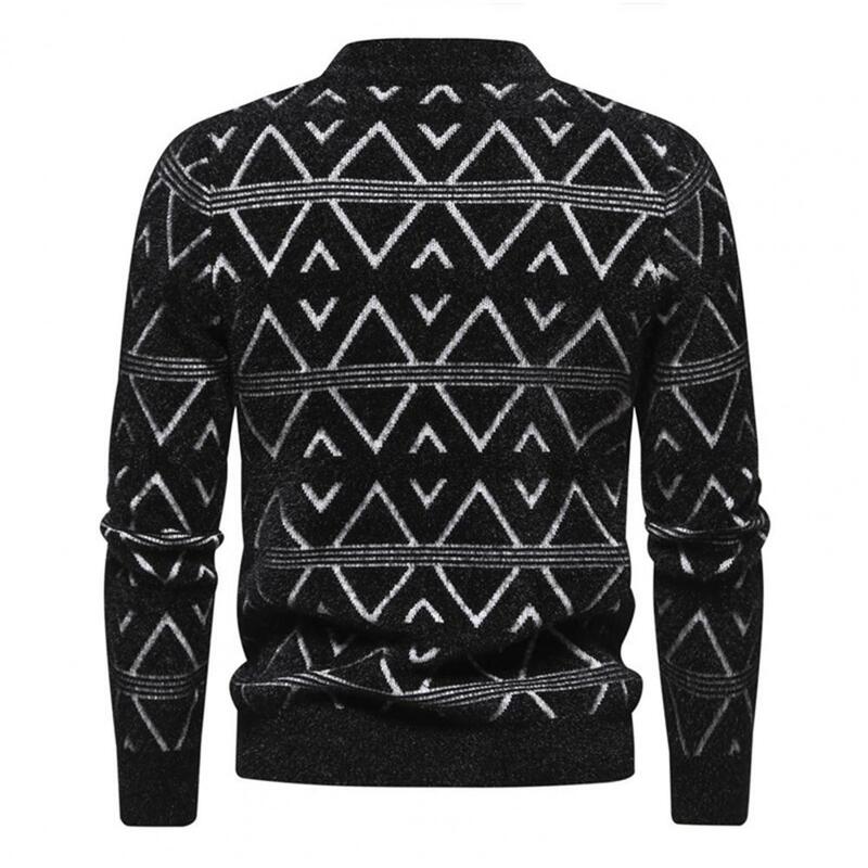 Męski sweter w geometryczny wzór przytulny męski pulowerowe topy męski sweter w geometryczny wzór z dzianiny miękki ciepły sweter z okrągłym dekoltem na jesień