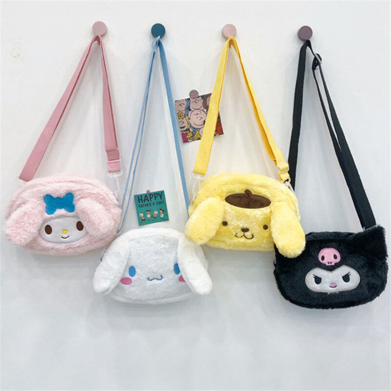 Sanrio-学生用のタブ付きショルダーバッグ,子供用の四角いぬいぐるみバッグ,チェストバッグ,おもちゃの詰め込み