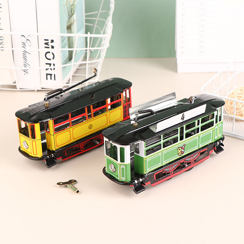 Retro nakręcany tramwaj linowy autobus mechaniczny tramwaj zabawka kolekcja Vintage prezent dla dzieci kolekcja zabawek Retro