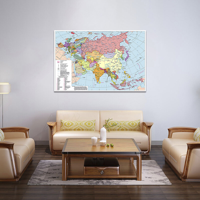 Mapa del continente euroasiático de 150x100cm, mapa de distribución política, lienzo no tejido, pintura, arte de pared, póster e impresión, decoración del hogar