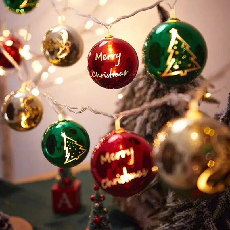 LED 크리스마스 공 장식, 크리스마스 트리 빛나는 펜던트 액세서리, 크리스마스 공 스트링 걸이식 조명, 1.5m, 3m, 6m