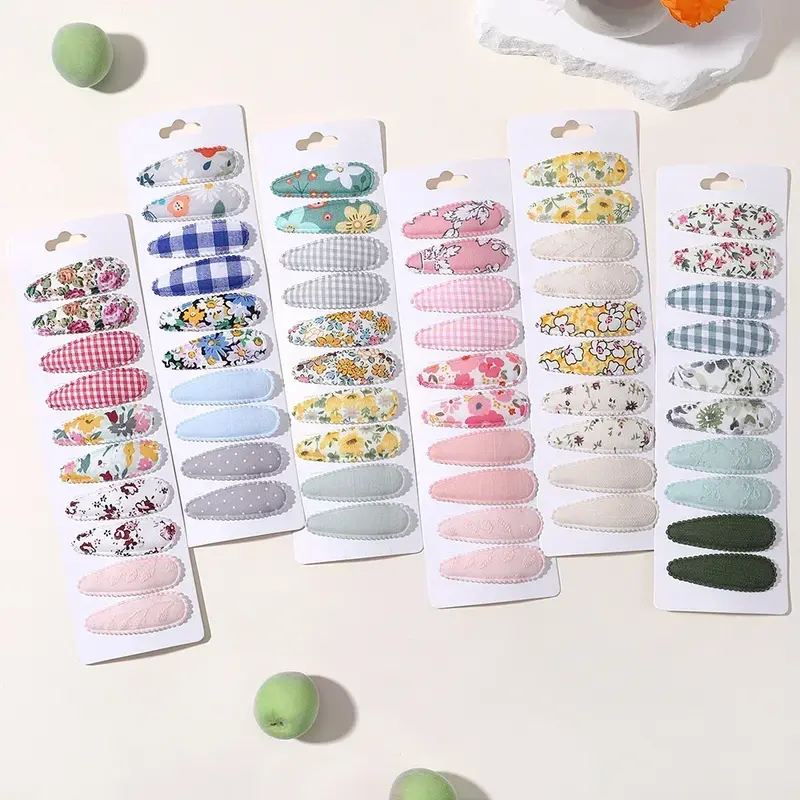 10pcs Fresh Hair Clips Set Printed Cotton BB Hair Pins Spring Summer Color Hairgripes for Girl Dress Up Toddler Headwear Clips