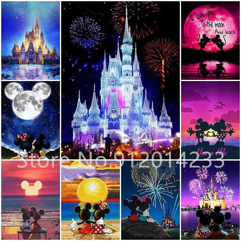 Disney Castle Diamond Painting, Mickey Mouse Desenhos Animados, Quadrado Completo, Redondo, Bordado Imagem de Strass, Mosaico Wall Art