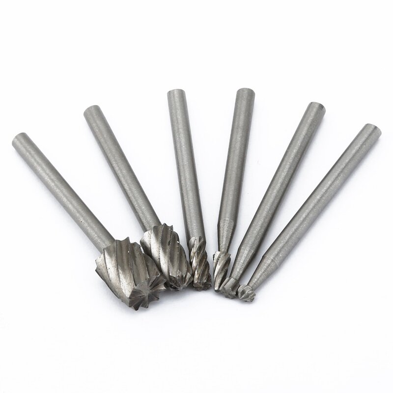DRELD 6Pcs HSS Wood Routing Router Bits Milling Cutter Rotary File Set 3.17mm Shank for Drill Rotary Tool Dremel Accessories