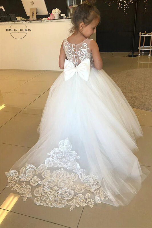 ROSEINTHEBOX Princess Flower Girl abiti per matrimonio 2023 pizzo Tulle bambini Ball Gown Pageant Dress compleanno Prom Party Dress