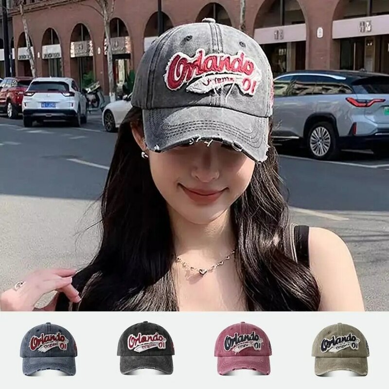 Letters Embroidered Baseball Cap Vintage Adjustable Duck Tongue Sun Hat Face Smaller Casual Peaked Hat Couples